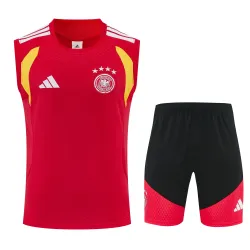 Duitsland 2026 WK mouwloze trainingsoutfit voor heren, met rood ontwerp en teamwapen.