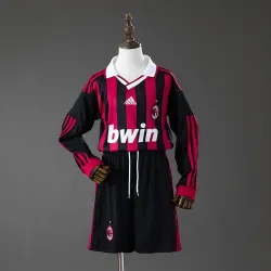 US21.98 - AC Milan 09/10 Home Retro Long Sleeve Kids Kit Jersey