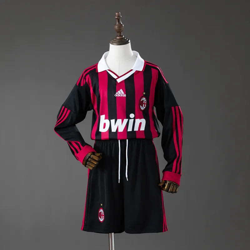 AC Milan 09/10 Home Retro Long Sleeve Kids Kit Jersey