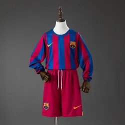 Barcelona 05/06 Home (League Edition) Retro Long Sleeve Kids Kit Jersey - photo du produit US21.98 - Barcelona 05/06 Home (League Edition) Retro Long Sleeve Kids Kit Jersey