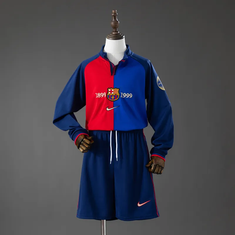 Barcelona 100th Anniversary Retro Long-Sleeve Kids Kit Jersey