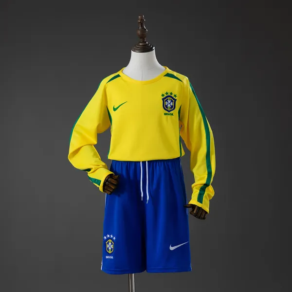 brazil 2002 retro kids long sleeve jersey - A-Grade Quality Detail View