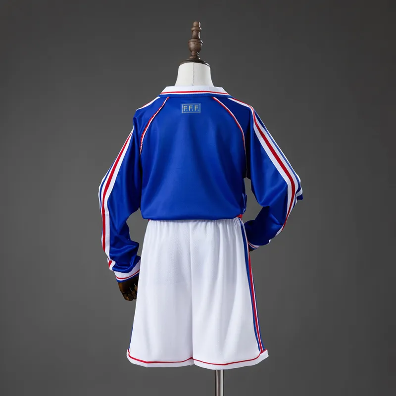 France 1998 Home Retro Long Sleeve Kids Kit Jersey
