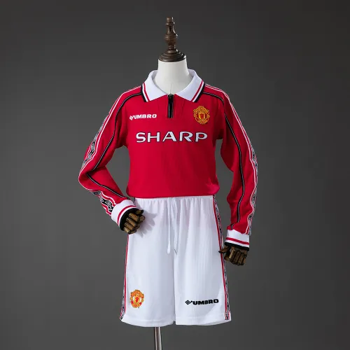Manchester United 98/99 Home Retro Long Sleeve Kids Kit Jersey