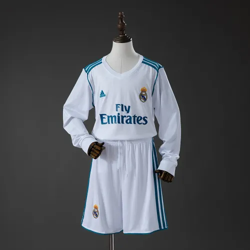 Real Madrid 17/18 Home Retro Long Sleeve Kids Kit Jersey