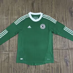 Retro 2012 Germany away long sleeve green soccer jersey - product photo Retro 2012 Germany away long sleeve green men's soccer jersey, front view with crest.