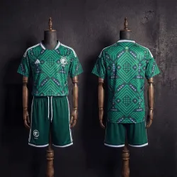 Saudi Arabia 2026 World Cup Home Kids Kit front view, showing jersey, shorts, socks.
