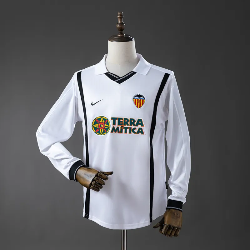 Valencia 2000/01 Home Retro Wit Voetbal Jersey