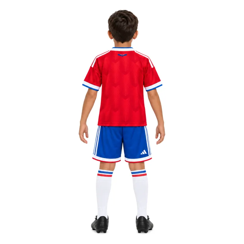 2026 Chile Home Kids Kit - AI model preview, back view, socks optional