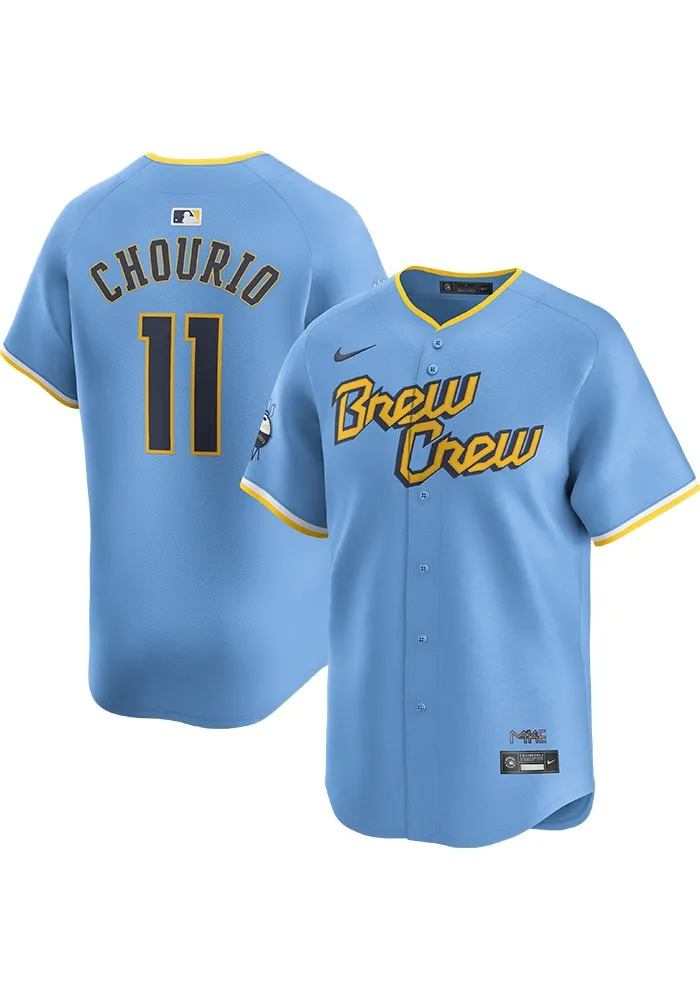 Jackson Chourio Nike Milwaukee Brewers Mens Light Blue City Connect 2024 Limited Baseball Jersey