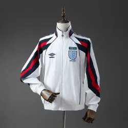 England 1998 World Cup Retro Windbreaker White - product photo England 1998 World Cup Retro Men's Windbreaker - White front view with crest design.