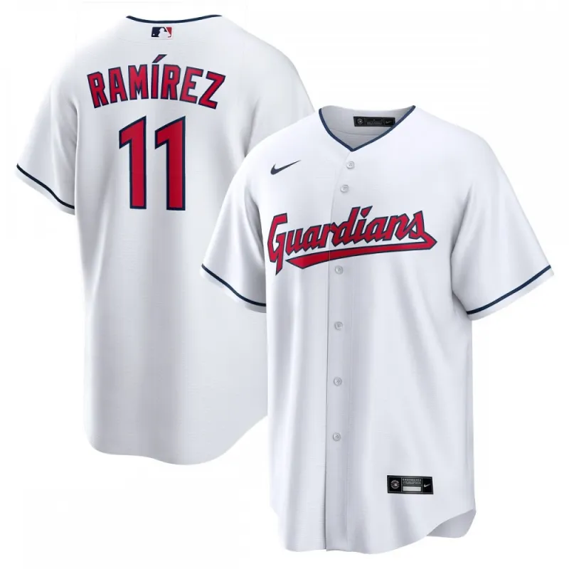 Maglia da gioco replica Nike da casa di José Ramírez dei Cleveland Guardians – Bianca