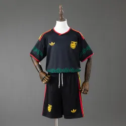 Jamaica 2026 World Cup Away Kids Kit front view, showcasing vibrant design and team crest.