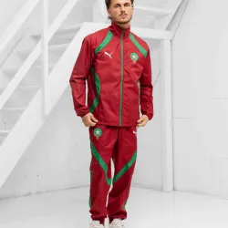 Morocco 2026 World Cup Red Windbreaker Tracksuit - product photo Morocco 2026 World Cup Red Windbreaker Tracksuit front view with chest crest. This is essential Morocco World Cup gear.