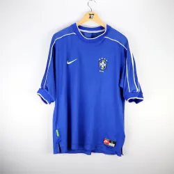 Brazil 1998 World Cup Away Retro Jersey - Blue front view showing crest