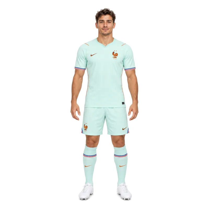 2026 France Away Jerseys Kit - AI model preview, front view, socks optional; boots for styling