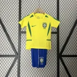2002 Wereldkampioenschap Brazilië Thuis Retro Kids Kit 2002 World Cup Brazil Home Retro Kids Kit