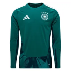 Vista frontale della maglia da portiere dei Mondiali di calcio Germania 2026 - manica lunga verde con stemma.
