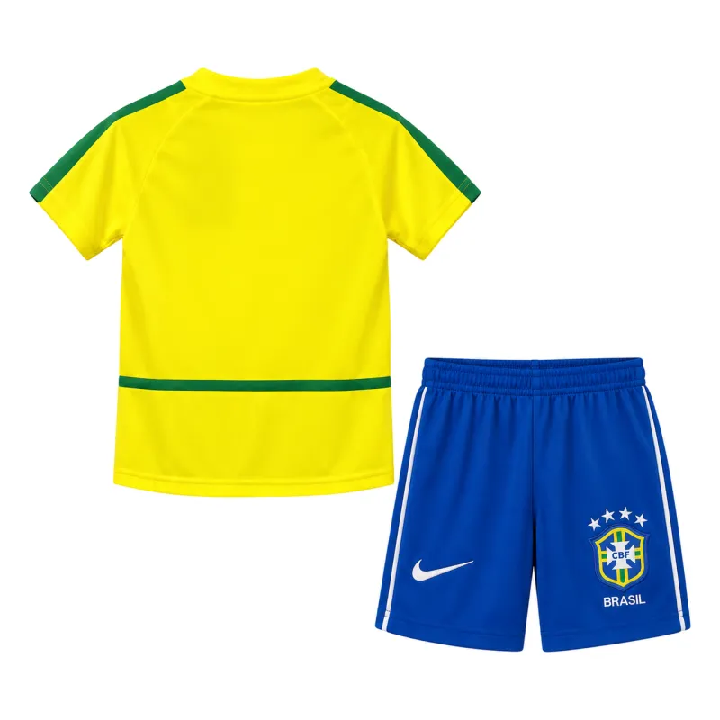 2002 World Cup Brazil Home Retro Kids Kit — AI product back view