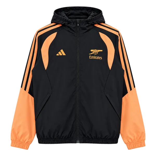 26/27 Arsenal Black Windbreaker Jacket - Front View
