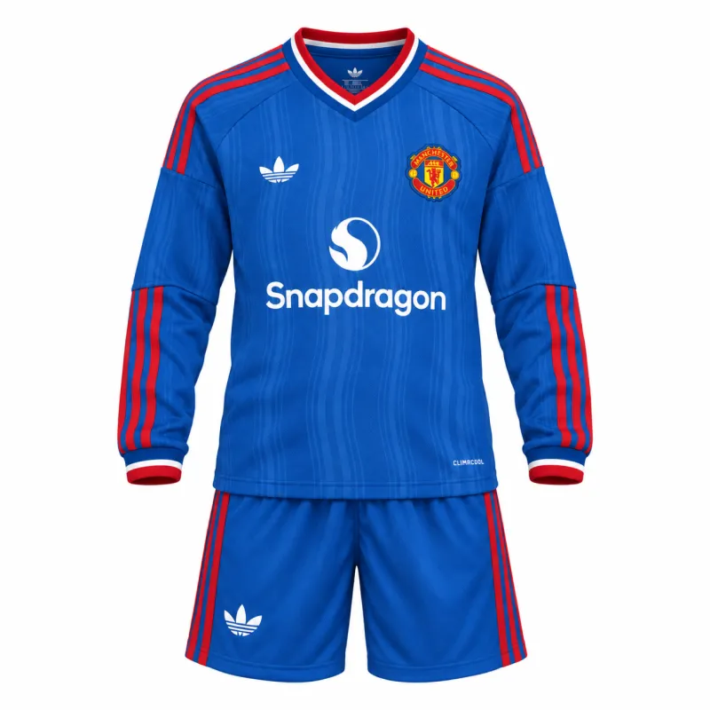 26/27 Manchester United Away Long Sleeve Kids Kit — front ghost mannequin
