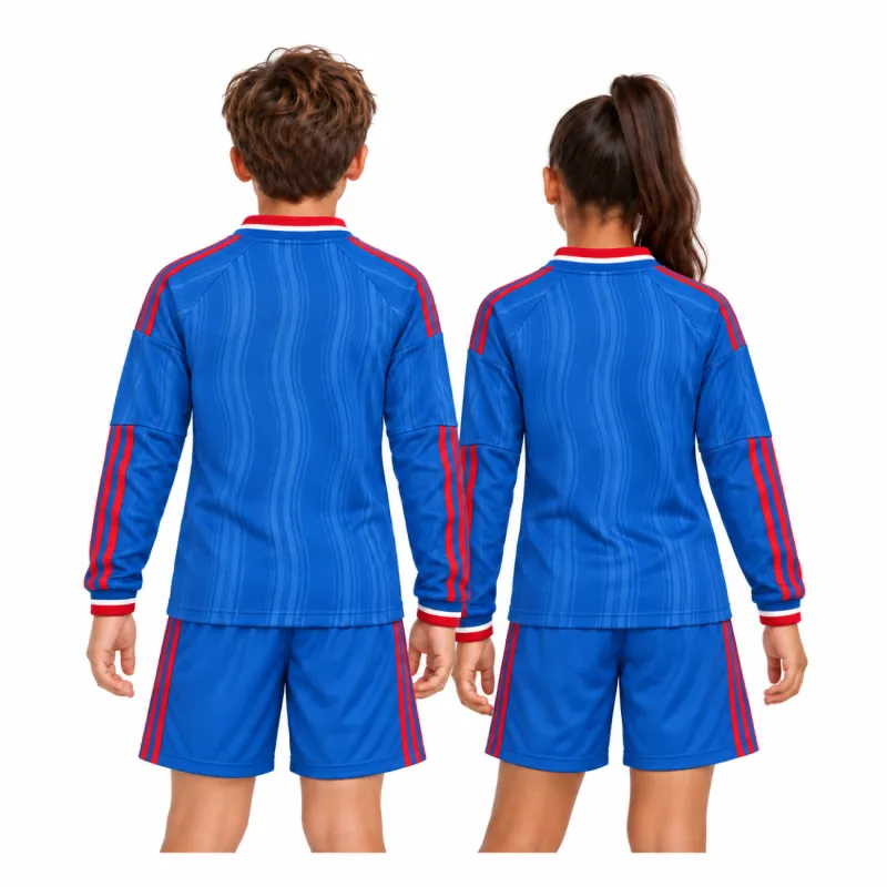26/27 Manchester United Away Long Sleeve Kids Kit — back close view worn by boy and girl
