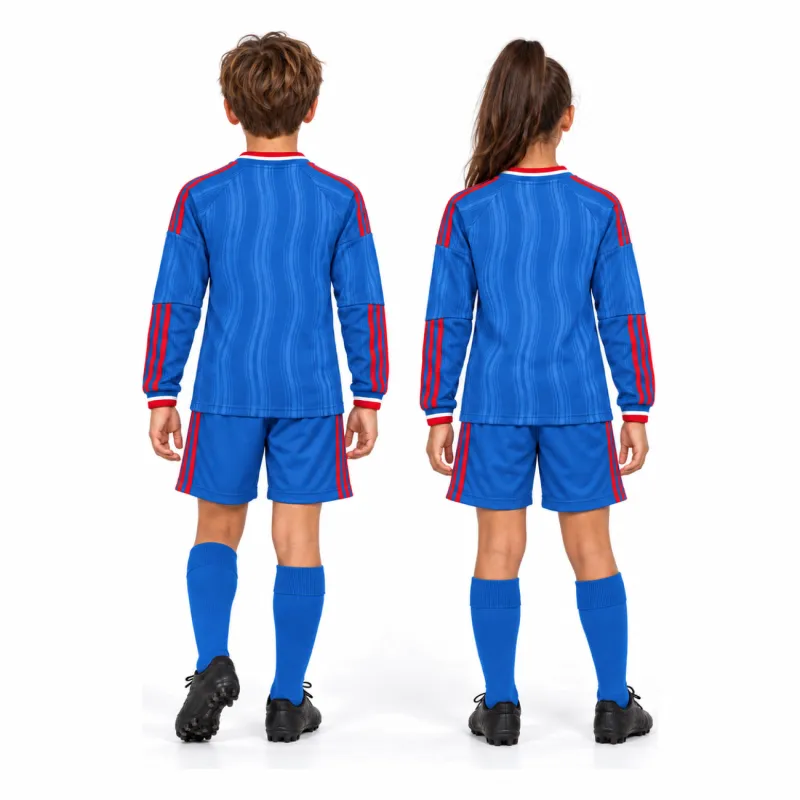 26/27 Manchester United Away Long Sleeve Kids Kit — back full-body view worn by boy and girl