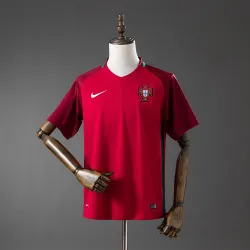Red Portugal 2018 World Cup Home Retro Men's Jersey, front view, national crest.