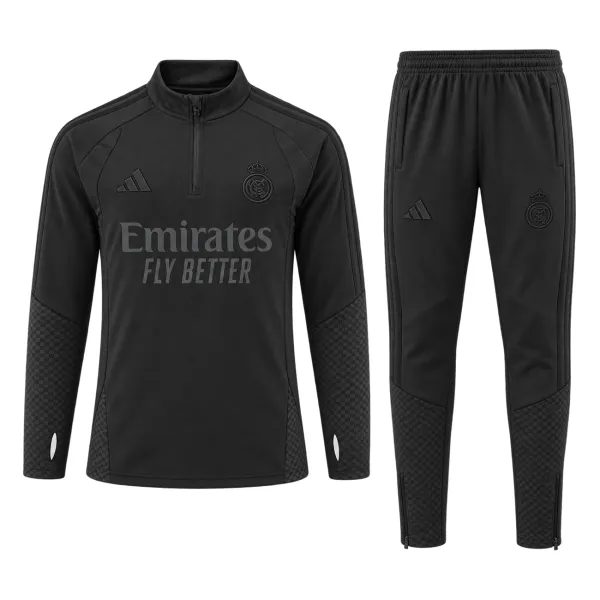 26/27 Real Madrid All Black Kids Half-zip Tracksuit - A-Grade Quality Detail View