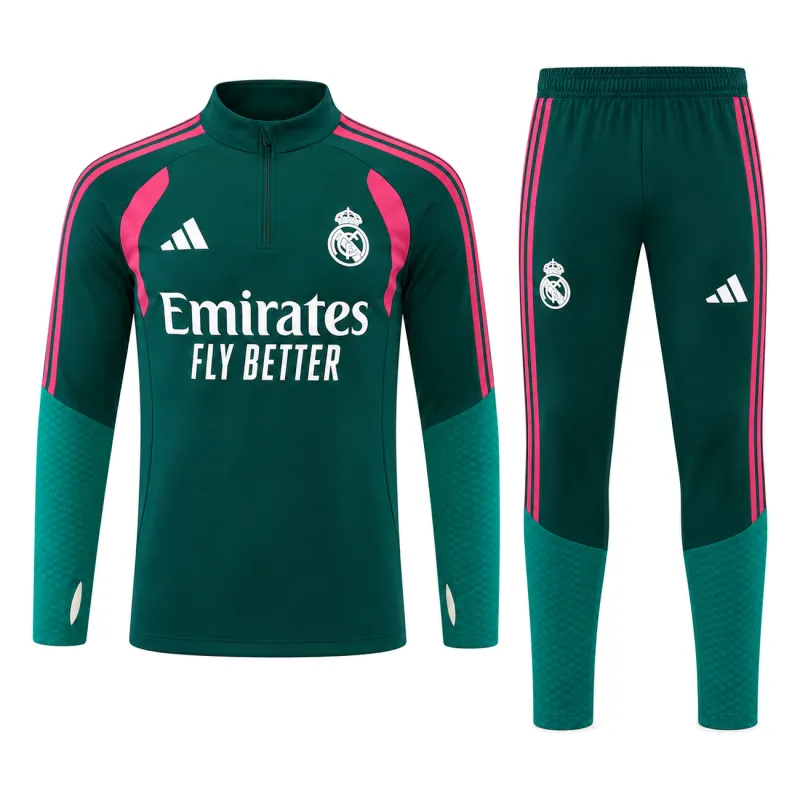 26/27 Real Madrid Kids Half-zip Tracksuit Dark Green/Pink