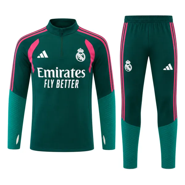 26/27 Real Madrid Kids Half-zip Tracksuit Dark Green/Pink - A-Grade Quality Detail View