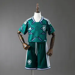 Saudi Arabia 2026 World Cup Home Kids Kit Jersey - product photo Saudi Arabia 2026 World Cup Home Kids Kit Jersey, front view, vibrant green design with team crest.