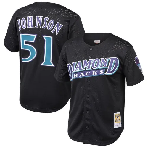 Arizona Diamondbacks Randy Johnson Schwarzes Cooperstown Mesh Button-Up Jersey