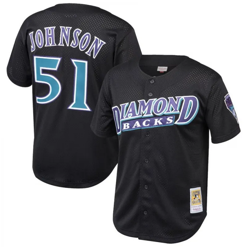 Maglia nera con bottoni in rete "Cooperstown" di Randy Johnson degli Arizona Diamondbacks