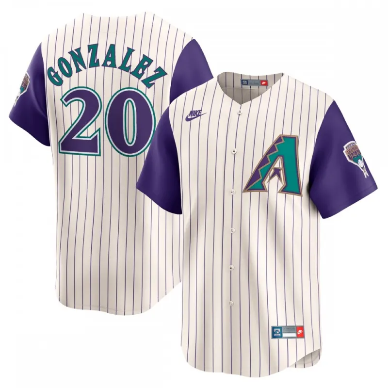 Maglia da baseball in edizione limitata Nike Throwback Cooperstown Collection di Luis Gonzalez degli Arizona Diamondbacks - Crema