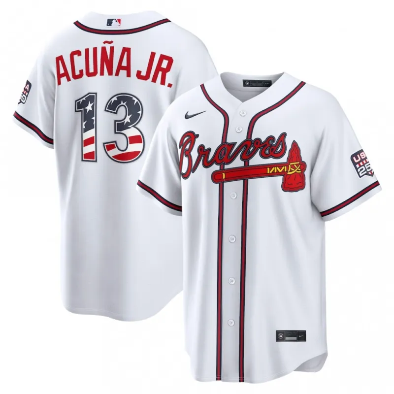 Ronald Acuña Jr. Atlanta Braves Nike USA 250 Fourth of July Home Stadium Jersey – White