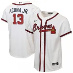Camisola de réplica para jovens da Nike do Ronald Acuña Jr. dos Atlanta Braves - Branca Ronald Acuña Jr. Atlanta Braves Nike Youth Home Replica Player Jersey – White
