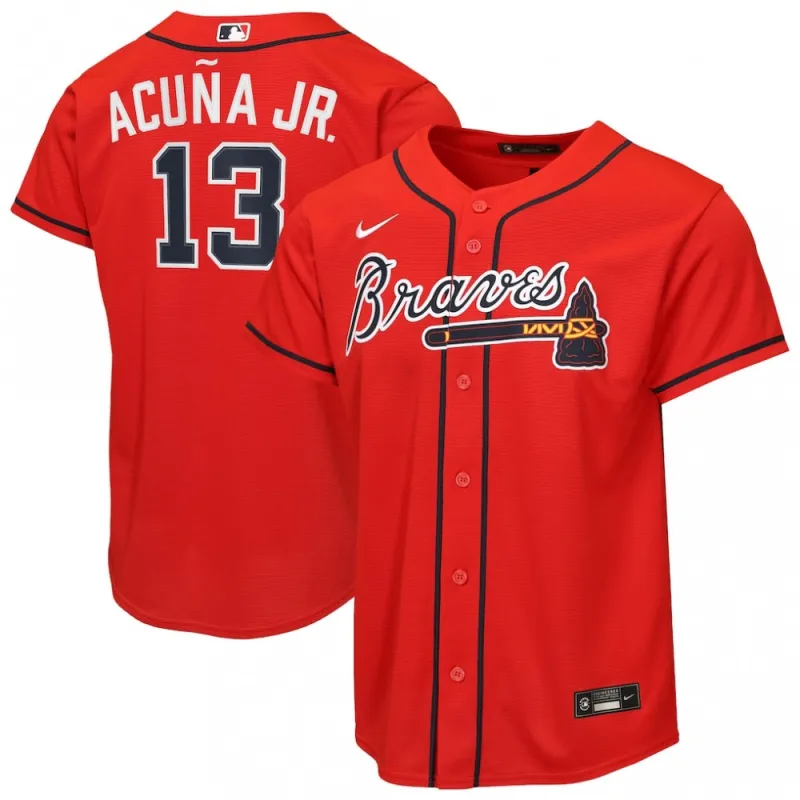 Maillot réplique Nike « Alternate 2 » pour enfant de Ronald Acuña Jr. (Atlanta Braves) – Rouge