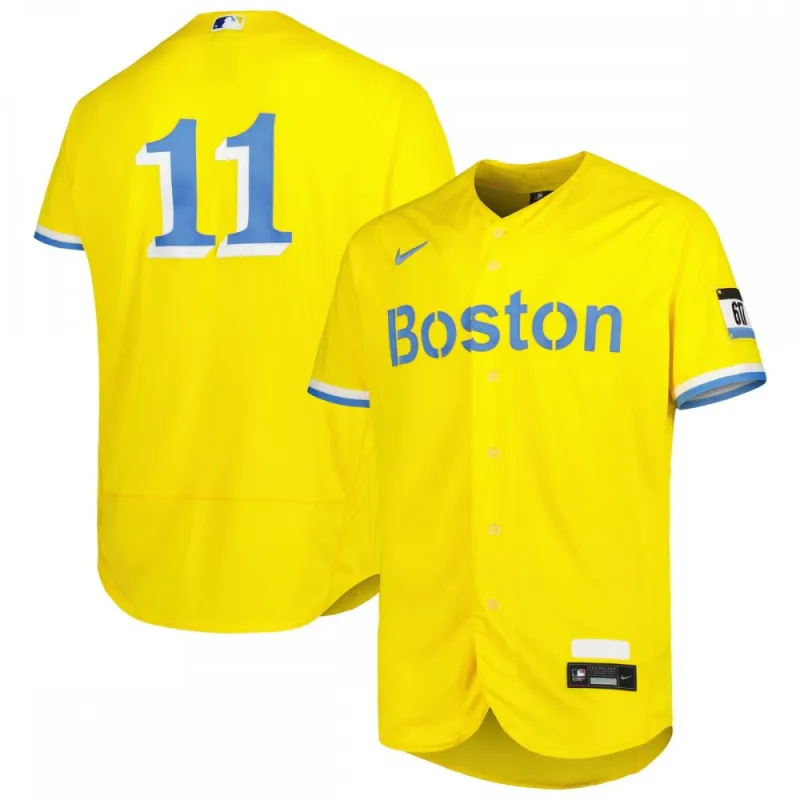 Maglia da giocatore autentica Nike City Connect di Rafael Devers dei Boston Red Sox – Oro