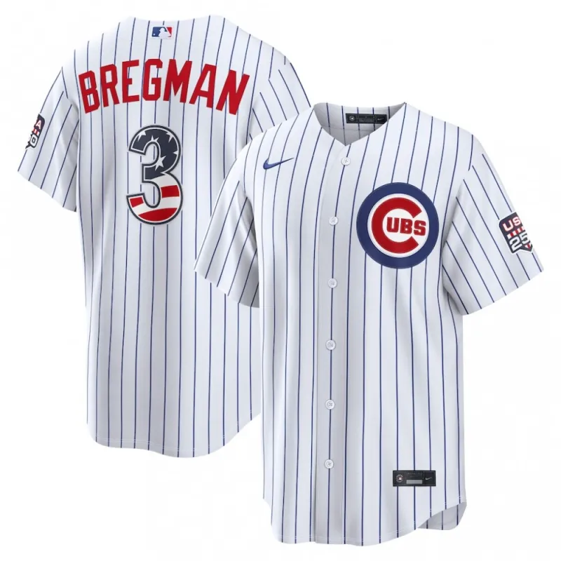 Camisa de jogo em casa do Alex Bregman dos Chicago Cubs, Nike USA 250, para o 4 de julho – Branca