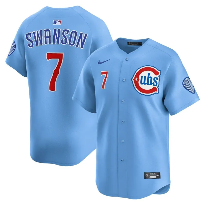 Dansby Swanson Chicago Cubs Nike Alternate Limited Jersey – Light Blue