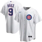 Maglia da gioco bianca da casa dei Chicago Cubs di Javier Baez (modello #9) di Nike, modello da uomo.