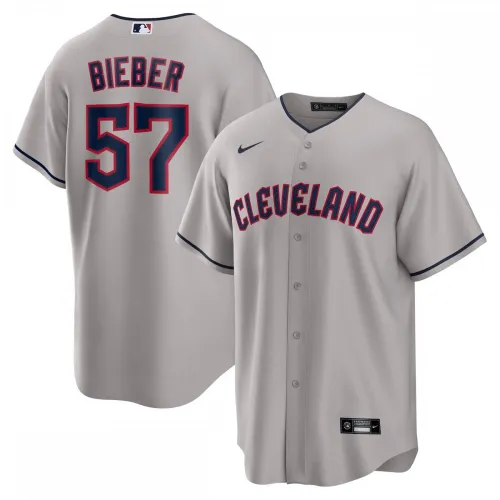 Camisa de jogador Shane Bieber Cleveland Guardians Nike Road Réplica - Cinza