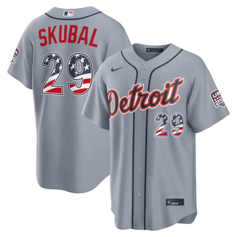 Tarik Skubal Detroit Tigers Nike USA 250 Fourth of July Road Stadium Jersey – Gray