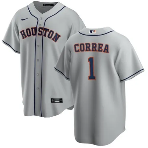 Hommes Houston Astros Carlos Correa #1 Nike Gray Road Home 2020 Jersey