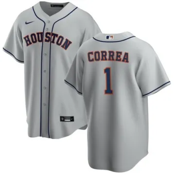 Hommes Houston Astros Carlos Correa #1 Nike Gray Road Home 2020 Jersey