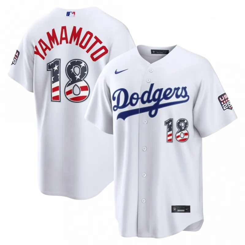Yoshinobu Yamamoto Los Angeles Dodgers Nike USA 250 Fourth of July Home Stadium Jersey – White