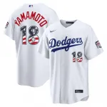 Yoshinobu Yamamoto Los Angeles Dodgers Nike USA 250 Fourth of July Home Stadium Jersey - White Yoshinobu Yamamoto Los Angeles Dodgers Nike USA 250 Fourth of July Home Stadium Jersey – White