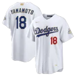 Camisa de estádio Yoshinobu Yamamoto dos Los Angeles Dodgers da coleção Nike 2026 Gold - Branca Camisa de estádio da coleção Nike 2026 Gold de Yoshinobu Yamamoto dos Los Angeles Dodgers – Branca