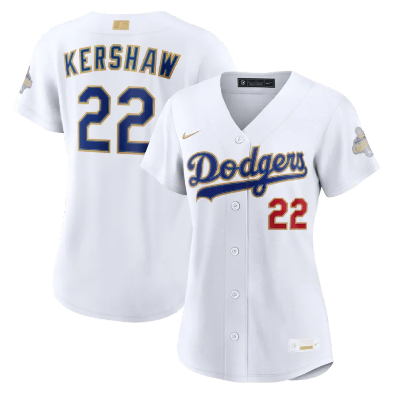 Clayton Kershaw Los Angeles Dodgers Nike Women’s 2026 Gold Collection Stadium Jersey – White